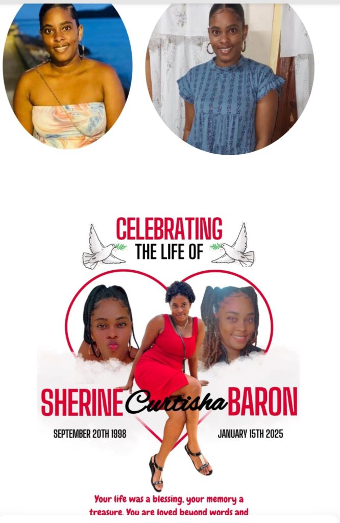 Death announcement of 26 year old Sherine Curtisha Baron of Mabouche  Grand Bay